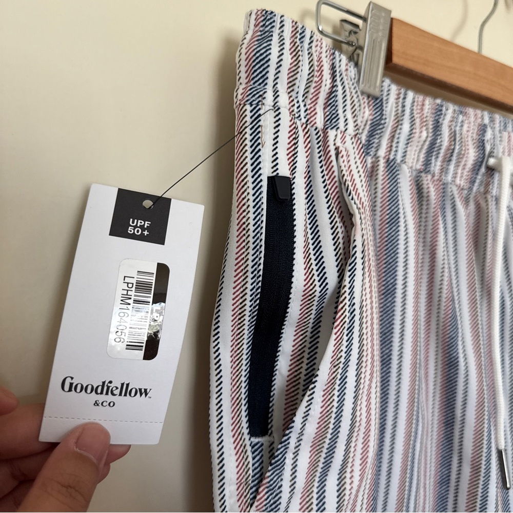 Goodfellow Men’s 5” Striped Drawstring Swim Trunks Size L NWT - Picture 2 of 5